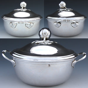 Antique French Sterling Silver 6.5" Wide Legumier or 'Ecuelle', Single Serving Dish, Bowl & Lid