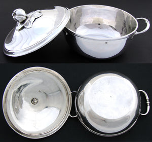 Antique French Sterling Silver 6.5" Wide Legumier or 'Ecuelle', Single Serving Dish, Bowl & Lid