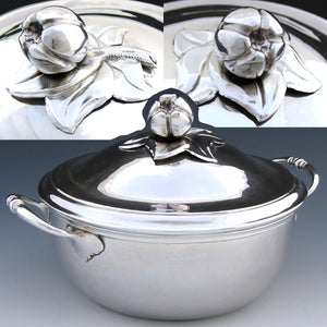 Antique French Sterling Silver 6.5" Wide Legumier or 'Ecuelle', Single Serving Dish, Bowl & Lid