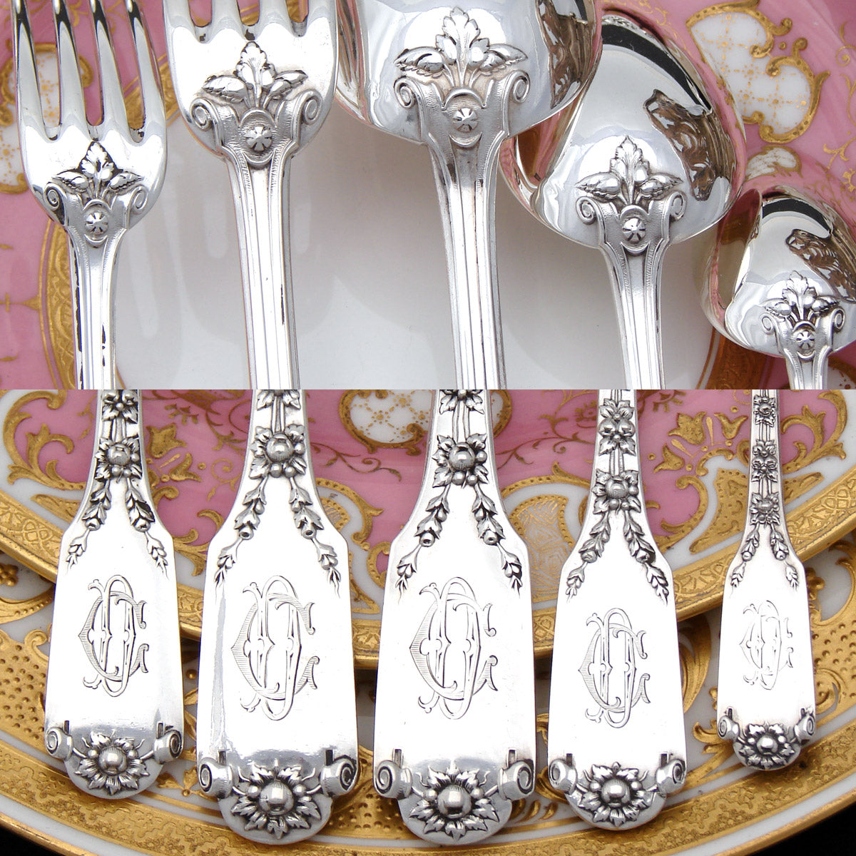 RARE Antique French Sterling Silver 83pc Flatware Set, 5pc for TWELVE, Serving Pieces, Chest