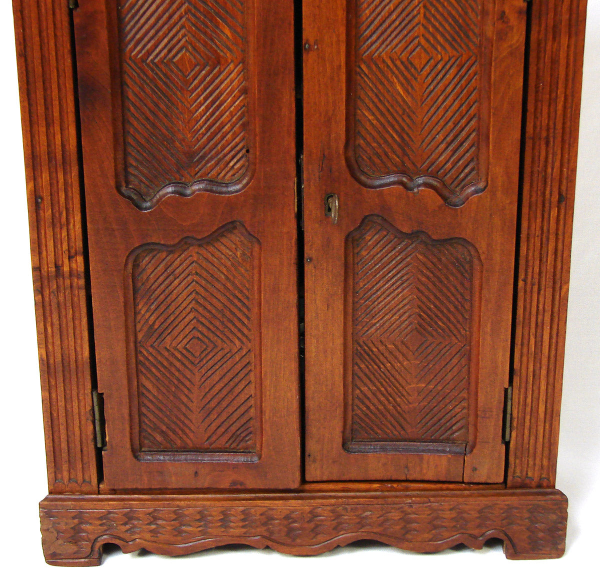 Antique French Ebaniste Apprentice or Doll Sized Miniature 16.5" Armoire, Carved Accents