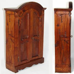 Antique French Ebaniste Apprentice or Doll Sized Miniature 16.5" Armoire, Carved Accents