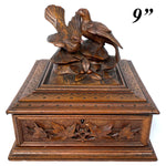 Fab Antique Victorian Era Black Forest Carved 9" Desk or Jewelry Box, Casket, Foliate with Two Birds