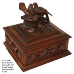 Fab Antique Victorian Era Black Forest Carved 9" Desk or Jewelry Box, Casket, Foliate with Two Birds