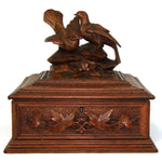 Fab Antique Victorian Era Black Forest Carved 9" Desk or Jewelry Box, Casket, Foliate with Two Birds