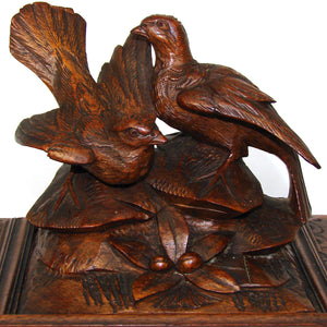 Fab Antique Victorian Era Black Forest Carved 9" Desk or Jewelry Box, Casket, Foliate with Two Birds