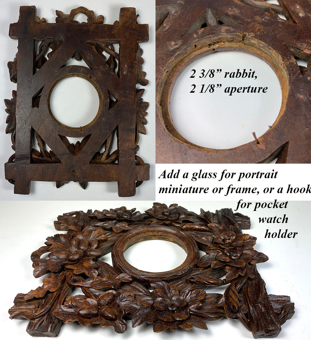 Antique HC Wood Black Forest Frame or Pocket Watch Holder, Acorns and Oak Leaves