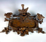 Superb HC 19th c. Black Forest 13.5" Desk Stand, Double Inkwell, Bird and Acorns