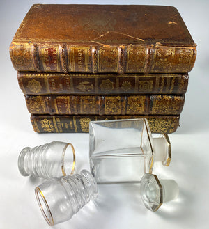 Antique French Leather-bound Book Stack Liqueur Caddy, Service, Decanter and Cordials, Napoleon III