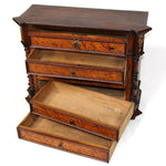 Rare Antique French Napoleon III 17" Ebaniste Apprentice or Doll Sized Miniature Chest of Drawers, Burled