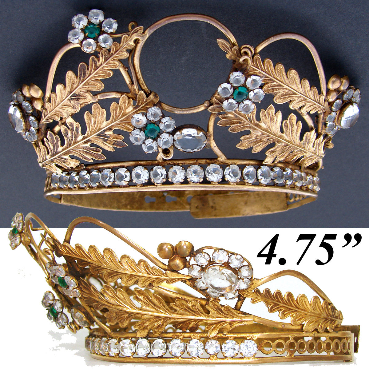 Lovely Antique French Paste Jeweled Canonical Coronation Crown, Tiara or Diadem