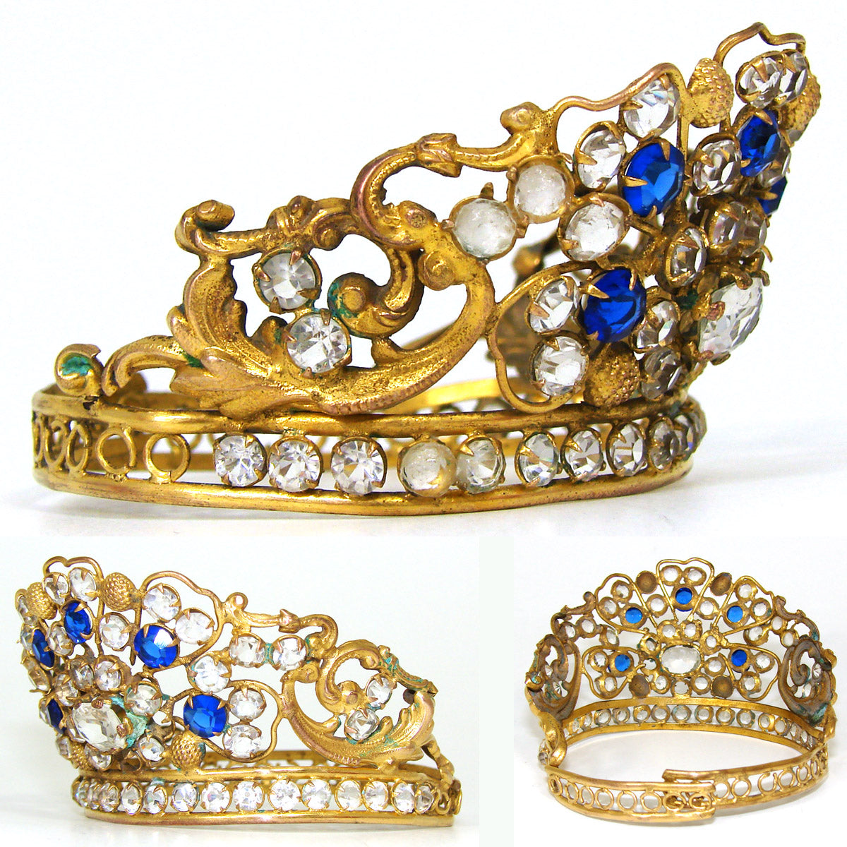 Lovely Antique French Paste Jeweled Canonical Coronation Crown, Tiara or Diadem