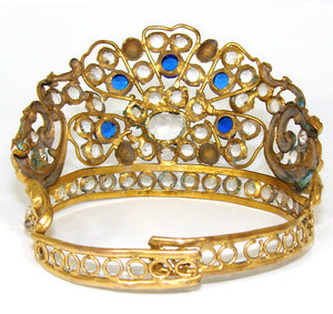 Lovely Antique French Paste Jeweled Canonical Coronation Crown, Tiara or Diadem