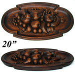 Large Antique Victorian Era Black Forest Style Carved 20" Decorative Tray, Fruit & Foliate