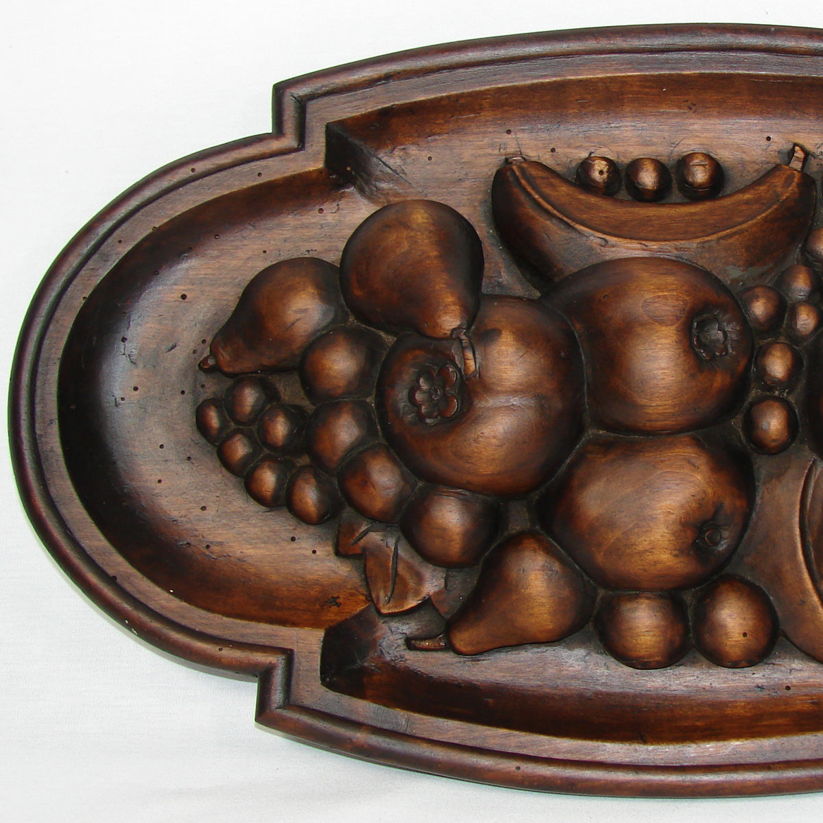 Large Antique Victorian Era Black Forest Style Carved 20" Decorative Tray, Fruit & Foliate