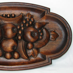 Large Antique Victorian Era Black Forest Style Carved 20" Decorative Tray, Fruit & Foliate