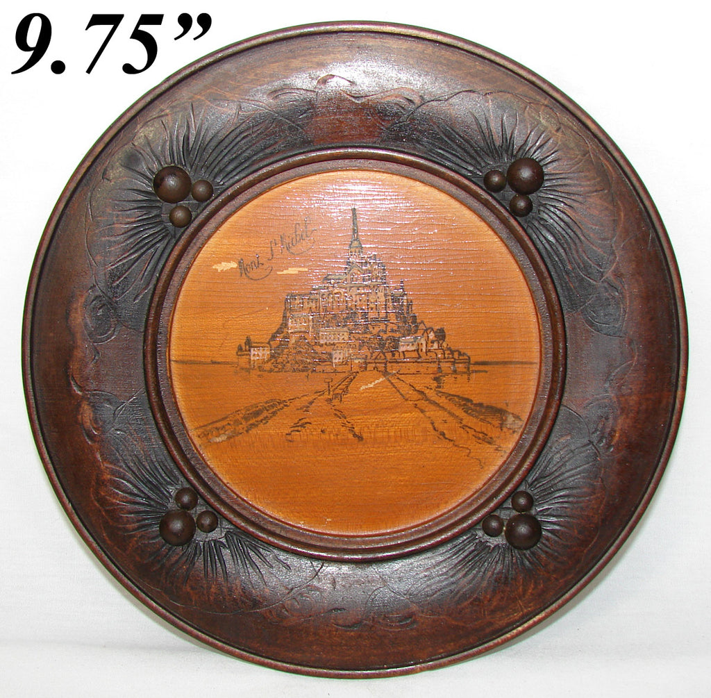Antique Black Forest Style Decorative 9.75" Bread Plate or Platter, Souvenir of Mont St. Michel