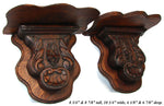 Antique Victorian Era Carved Oak 9" Bracket or Wall Shelf PAIR, Seashells, Flowers & Foliate