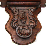 Antique Victorian Era Carved Oak 9" Bracket or Wall Shelf PAIR, Seashells, Flowers & Foliate