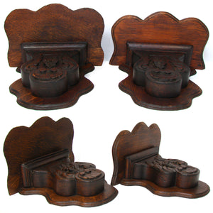 Antique Victorian Era Carved Oak 9" Bracket or Wall Shelf PAIR, Seashells, Flowers & Foliate