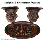 Antique Victorian Era Carved Oak 9" Bracket or Wall Shelf PAIR, Seashells, Flowers & Foliate