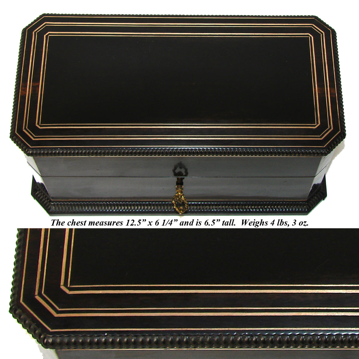 Antique French Louis Philippe to Napoleon III 12.5" Tea Caddy, Chest, Two Opulent Inner Tea Boxes