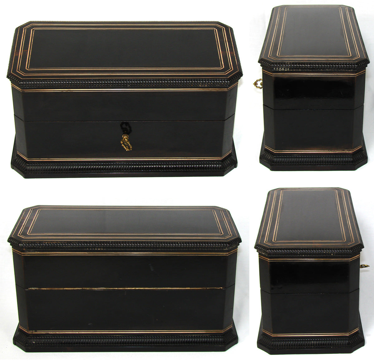 Antique French Louis Philippe to Napoleon III 12.5" Tea Caddy, Chest, Two Opulent Inner Tea Boxes