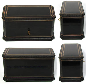 Antique French Louis Philippe to Napoleon III 12.5" Tea Caddy, Chest, Two Opulent Inner Tea Boxes