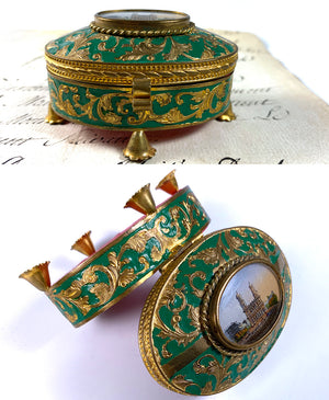 Antique French c.1850-70 Grand Tour Eglomise Souvenir Jewelry Box, RARE St. Sulpice