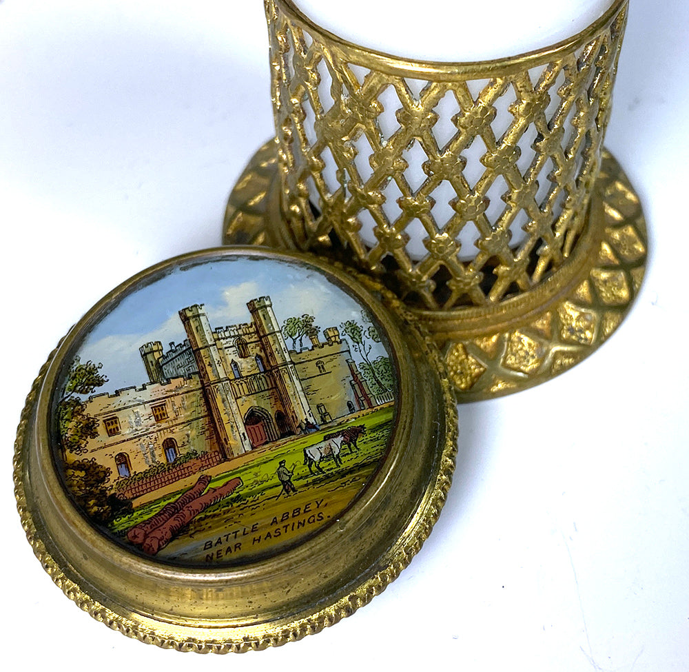 Antique French Eglomise Grand Tour Souvenir for UK, "Battle Abbey near Hastings"