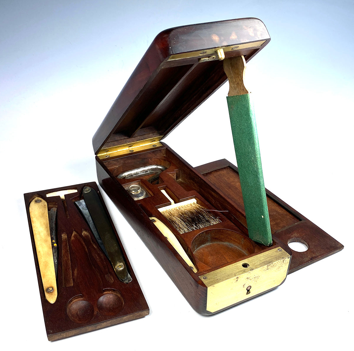 Antique Napoleonic French Empire Military Vanity Trousse, Fitted Wood Box, Razors, Etc.