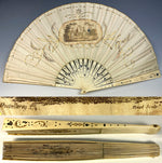 Antique Duvelleroy 28cm French Hand Fan, Empire Revival, Sequins, Carved Bone Guards, Sticks