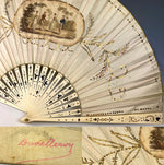 Antique Duvelleroy 28cm French Hand Fan, Empire Revival, Sequins, Carved Bone Guards, Sticks