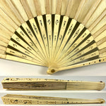 Antique Duvelleroy 28cm French Hand Fan, Empire Revival, Sequins, Carved Bone Guards, Sticks