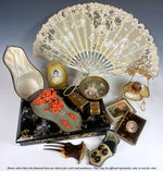 Antique French HP Silk, Lace, Mother of Pearl Hand Fan, Art Nouveau, EC in Box