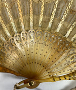 Stunning c. 1905-10 French Sequin and Horn Hand Fan, 21cm, Closed, French Empire Revival