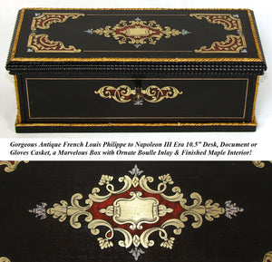 Antique French Louis Philippe to Napoleon III Era 10.5" Boulle Desk Box, Document or Gloves Casket