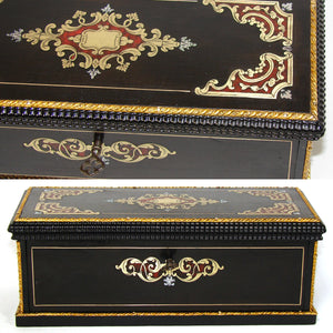Antique French Louis Philippe to Napoleon III Era 10.5" Boulle Desk Box, Document or Gloves Casket