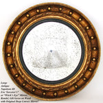 Large Antique French Napoleon III Witch's Eye Round Convex Wall Mirror, Gilt Gesso on Wood Frame