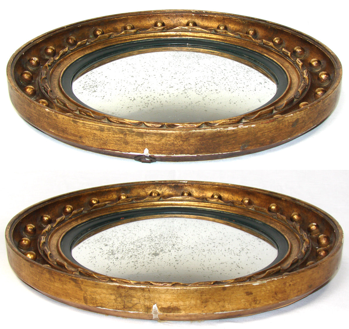 Large Antique French Napoleon III Witch's Eye Round Convex Wall Mirror, Gilt Gesso on Wood Frame