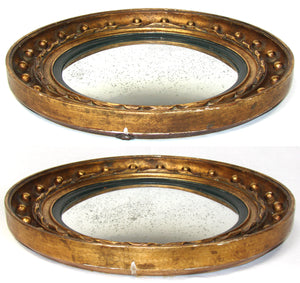 Large Antique French Napoleon III Witch's Eye Round Convex Wall Mirror, Gilt Gesso on Wood Frame