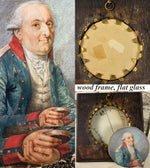 RARE Fabulous c.1770s Portrait Miniature, Old Military Officer in Uniform with Snuff Box, Frame