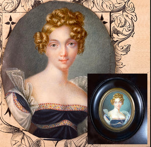 Exquisite Antique French Portrait Miniature, Stunning French Empire Blond Beauty, Signed by Artist