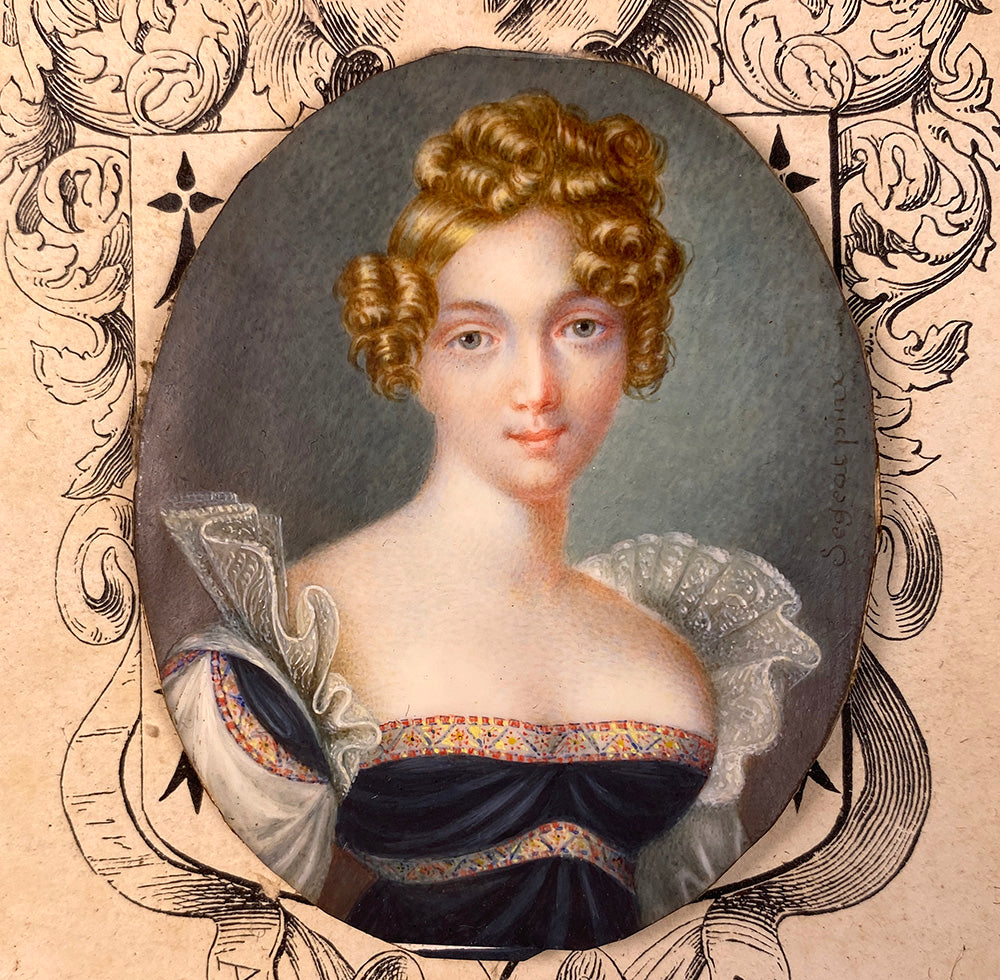 Exquisite Antique French Portrait Miniature, Stunning French Empire Blond Beauty, Signed by Artist