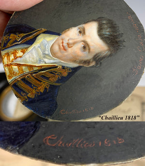 Antique French Portrait Miniature, c.1818, Military Officer, Uniform, Restauration Aritst Signature