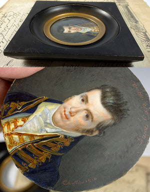 Antique French Portrait Miniature, c.1818, Military Officer, Uniform, Restauration Aritst Signature