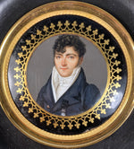 Antique French Portrait Miniature, c.1830s, A Handsome Young Man, Eglomise Mat, Frame, Medal