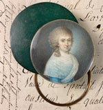 Antique c.1740-50s French Portrait Miniature in Fine Shagreen Etui, Case, Woman in Fichu