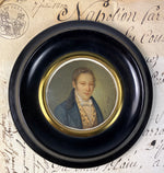 Antique French Portrait Miniature, c.1835 Gentleman, Embroidered Vest, Artist Signed