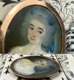 Antique c.1750s French Portrait Miniature of a Beautiful Woman, 18k Gold Frame Front